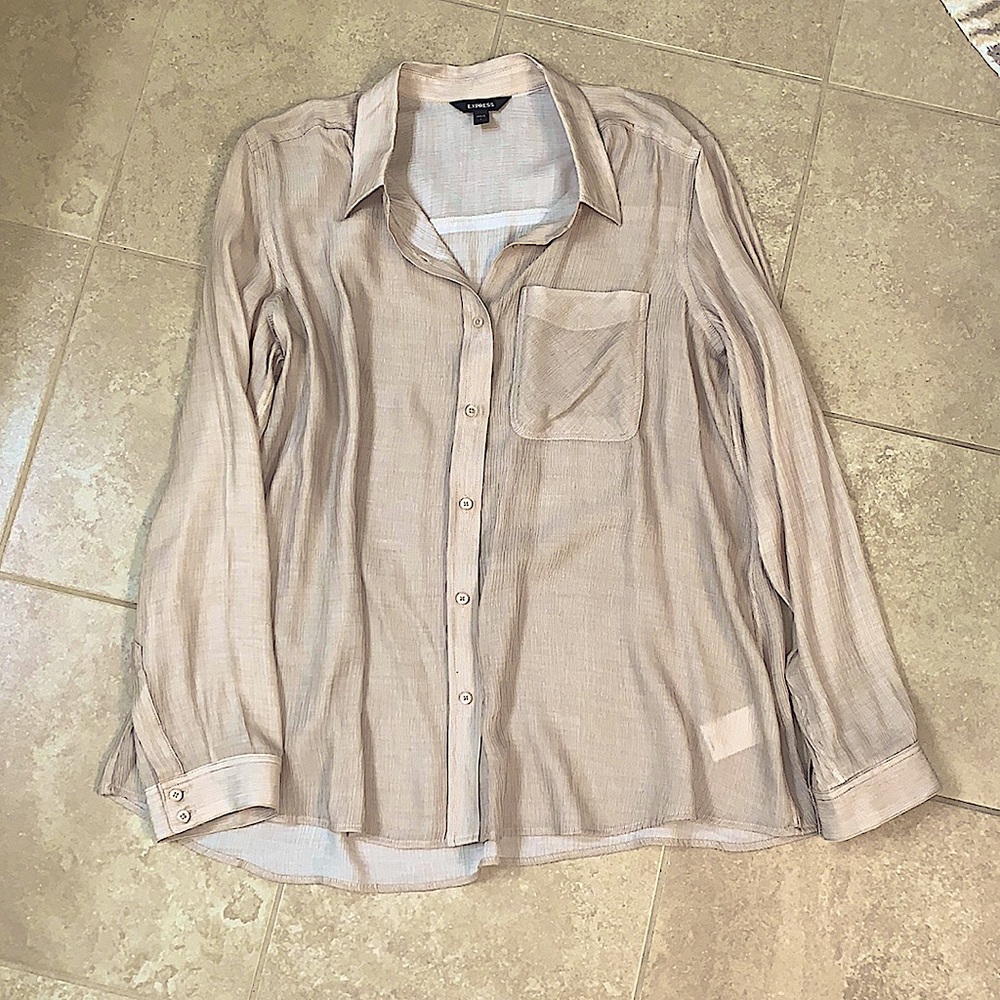 Express Ribbed Long-sleeve Button Down L